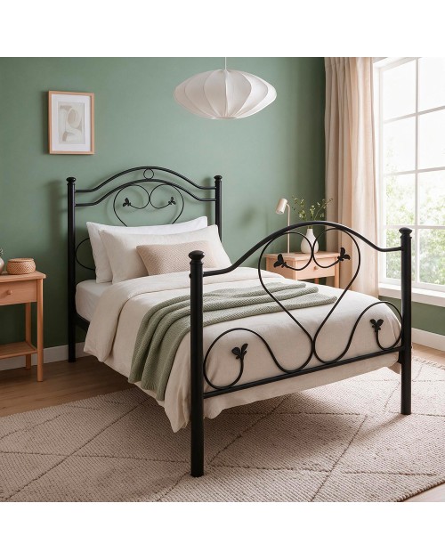 Letto singolo in Ferro Battuto Cuore Nero Made in Italy