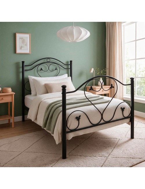 Letto singolo in Ferro Battuto Cuore Nero Made in Italy