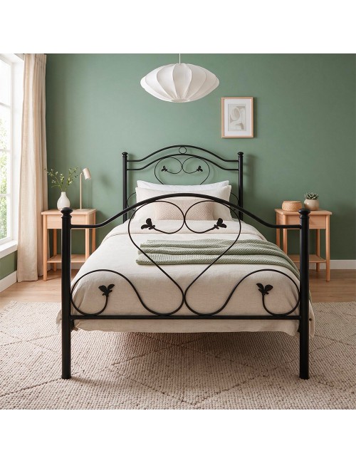 Letto singolo in Ferro Battuto Cuore Nero Made in Italy