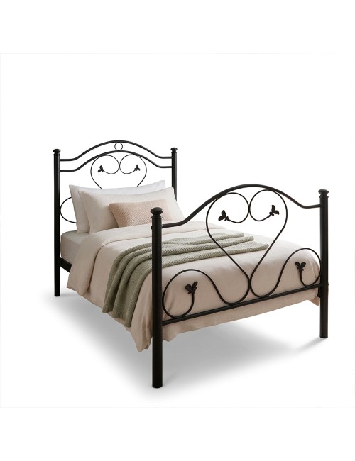 Letto singolo in Ferro Battuto Cuore Nero Made in Italy
