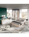 Camera da Letto Completa Isabella02 Letto Contenitore e Armadio 6 Ante con Specchi Noce Chiaro e Bianco Spatolato