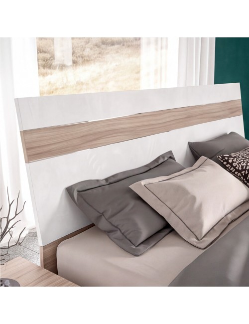 Camera da Letto Completa Isabella02 Letto Contenitore e Armadio 6 Ante con Specchi Noce Chiaro e Bianco Spatolato