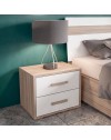 Camera da Letto Completa Isabella02 Letto Contenitore e Armadio 6 Ante con Specchi Noce Chiaro e Bianco Spatolato