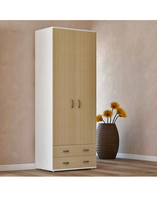 Armadio 911842 a 2 Ante e 2 Cassetti Bianco e Olmo Made in Italy