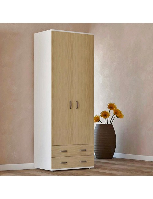 Armadio 911842 a 2 Ante e 2 Cassetti Bianco e Olmo Made in Italy