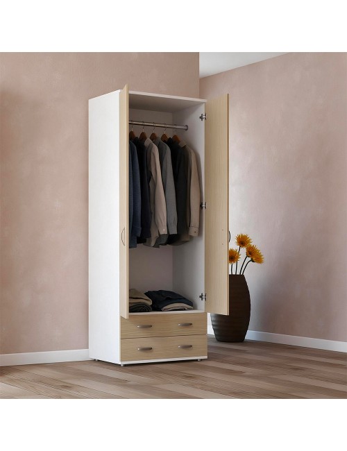 Armadio 911842 a 2 Ante e 2 Cassetti Bianco e Olmo Made in Italy