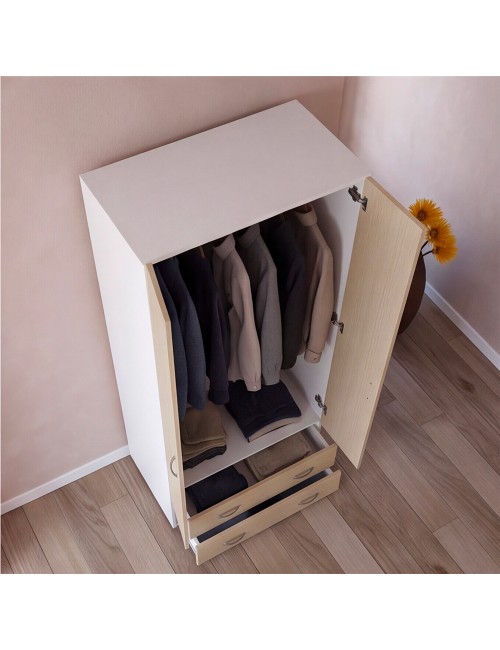 Armadio 911842 a 2 Ante e 2 Cassetti Bianco e Olmo Made in Italy