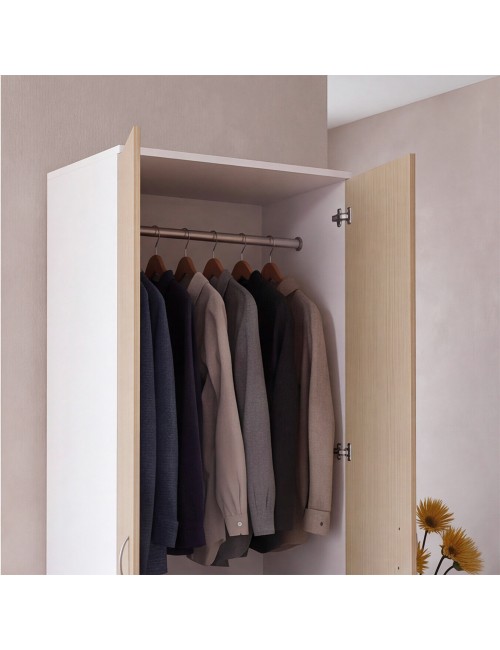 Armadio 911842 a 2 Ante e 2 Cassetti Bianco e Olmo Made in Italy