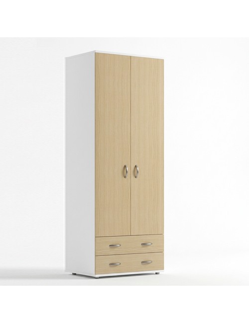 Armadio 911842 a 2 Ante e 2 Cassetti Bianco e Olmo Made in Italy