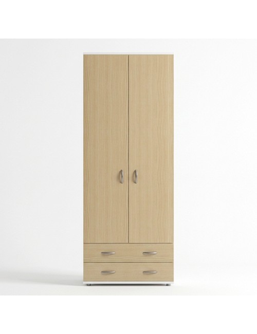 Armadio 911842 a 2 Ante e 2 Cassetti Bianco e Olmo Made in Italy