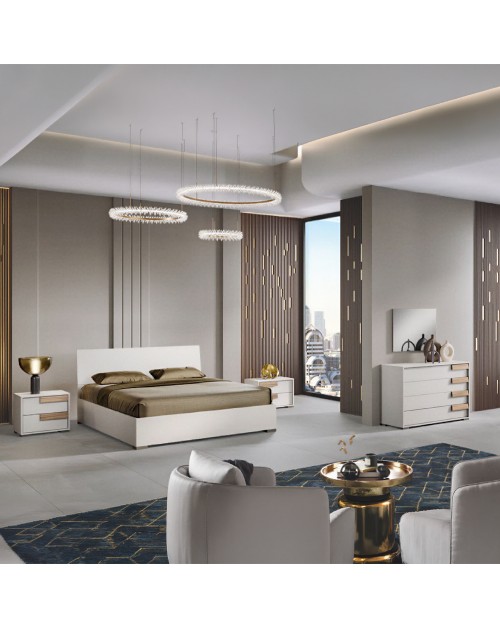 Camera da Letto Completa SABINA con Letto Contenitore e Armadio 6 Ante Cashmere e Noce Chiaro