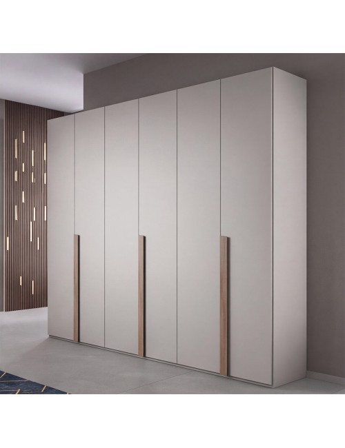 Camera da Letto Completa SABINA con Letto Contenitore e Armadio 6 Ante Cashmere e Noce Chiaro