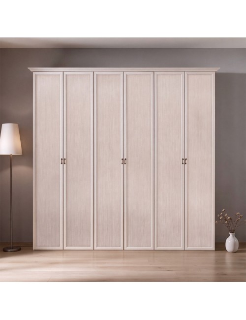 Armadio 6 Ante Battenti Epoca Patinato Beige L 271 cm Classico Elegante
