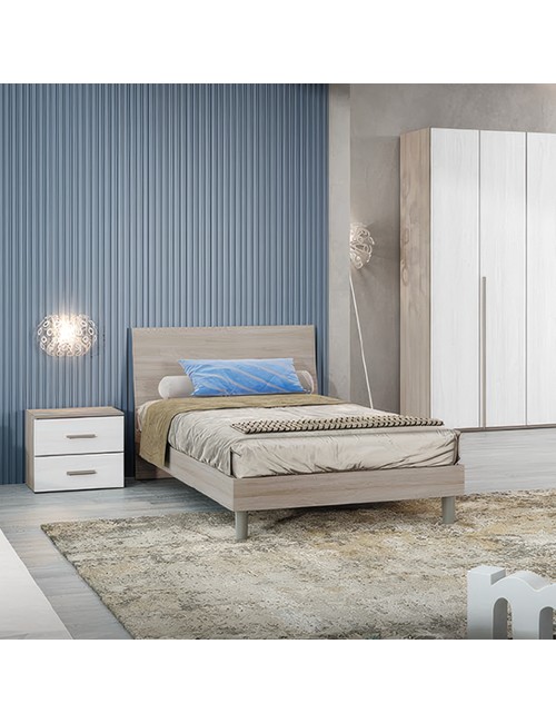Cameretta Completa Joice02 con Letto 1 Piazza e Mezza, Armadio 4 Ante e Zona Studio - Olmo Perla e Larice Bianco