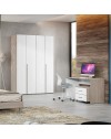 Cameretta Completa Joice02 con Letto 1 Piazza e Mezza, Armadio 4 Ante e Zona Studio - Olmo Perla e Larice Bianco