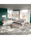 Camera da Letto Completa Ludovica con Armadio Scorrevole, Letto Contenitore e Moduli Bicolore Noce Chiaro e Bianco Spatolato
