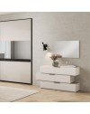 Camera da Letto Completa Milva con Letto Contenitore Sofaback Grigio, Armadio Scorrevole Ante Specchiate Cashmere