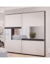 Camera da Letto Completa Milva con Letto Contenitore Sofaback Grigio, Armadio Scorrevole Ante Specchiate Cashmere