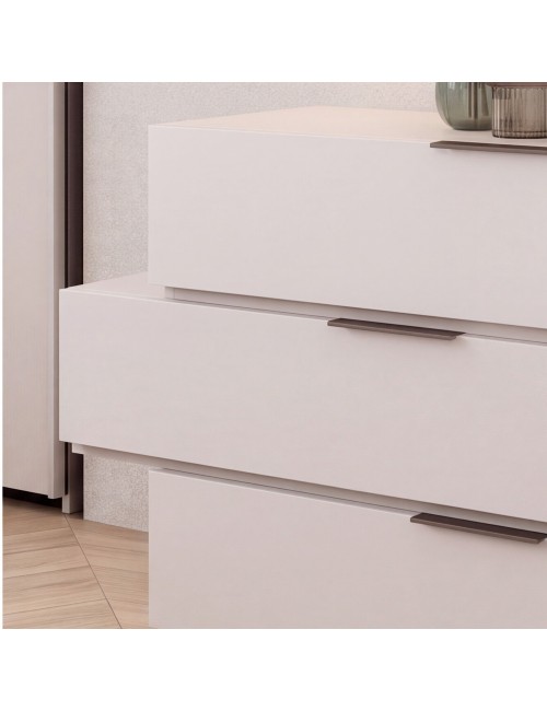Camera da Letto Completa Milva con Letto Contenitore Sofaback Grigio, Armadio Scorrevole Ante Specchiate Cashmere