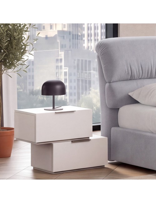 Camera da Letto Completa Milva con Letto Contenitore Sofaback Grigio, Armadio Scorrevole Ante Specchiate Cashmere
