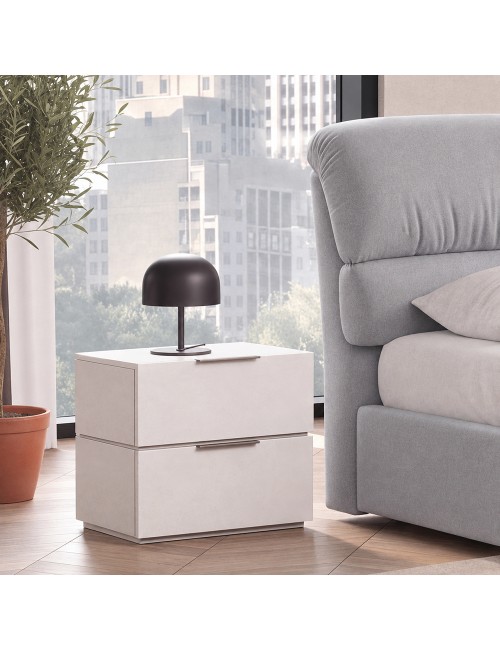 Camera da Letto Completa Milva con Letto Contenitore Sofaback Grigio, Armadio Scorrevole Ante Specchiate Cashmere