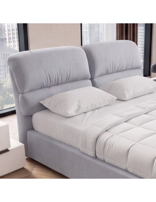 Camera da Letto Completa Milva con Letto Contenitore Sofaback Grigio, Armadio Scorrevole Ante Specchiate Cashmere