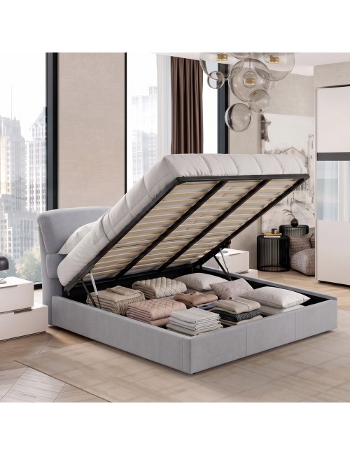 Camera da Letto Completa Milva con Letto Contenitore Sofaback Grigio, Armadio Scorrevole Ante Specchiate Cashmere