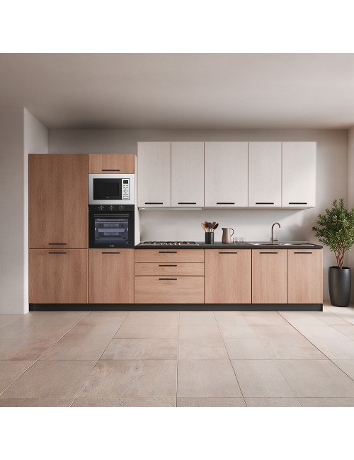 Cucina Completa Meraviglia XL 375 cm Reversibile Rovere Gessato Naturale e Bianco