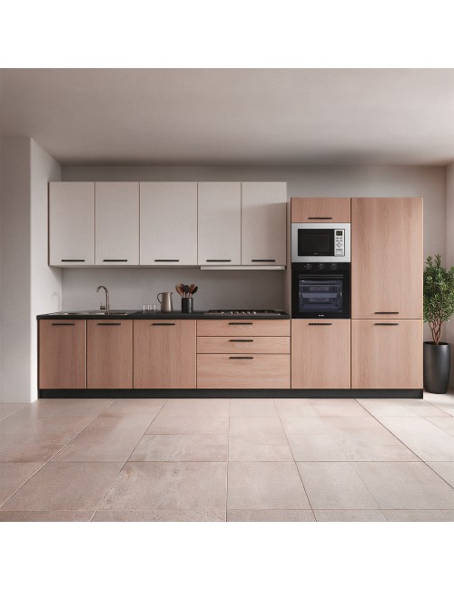 Cucina Completa Meraviglia XL 375 cm Reversibile Rovere Gessato Naturale e Bianco