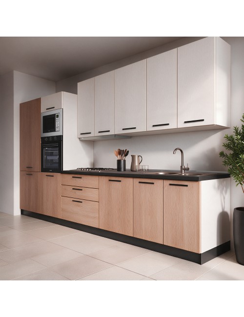 Cucina Completa Meraviglia XL 375 cm Reversibile Rovere Gessato Naturale e Bianco