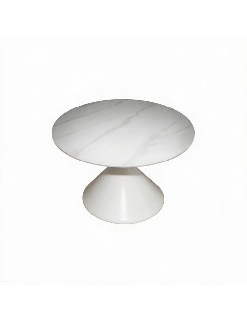 Set 2 tavolini da salotto rotondi Punto con piano effetto marmo bianco e gambe in metallo