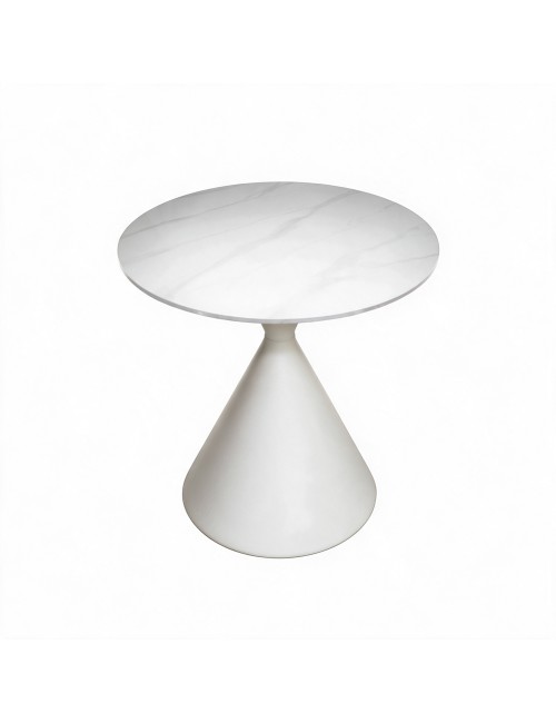 Set 2 tavolini da salotto rotondi Punto con piano effetto marmo bianco e gambe in metallo