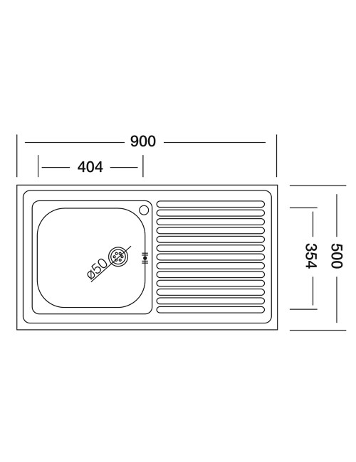 Lavello appoggio SA9050 1 vasca con gocciolatoio sinistro 90x50 cm. inox
