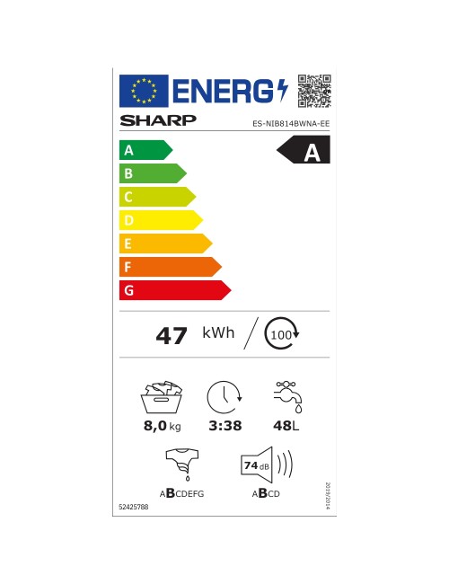 Lavatrice integrata Sharp ES-NIB814BWNA-IT 8 kg 1400 RPM classe A con tecnologia a vapore