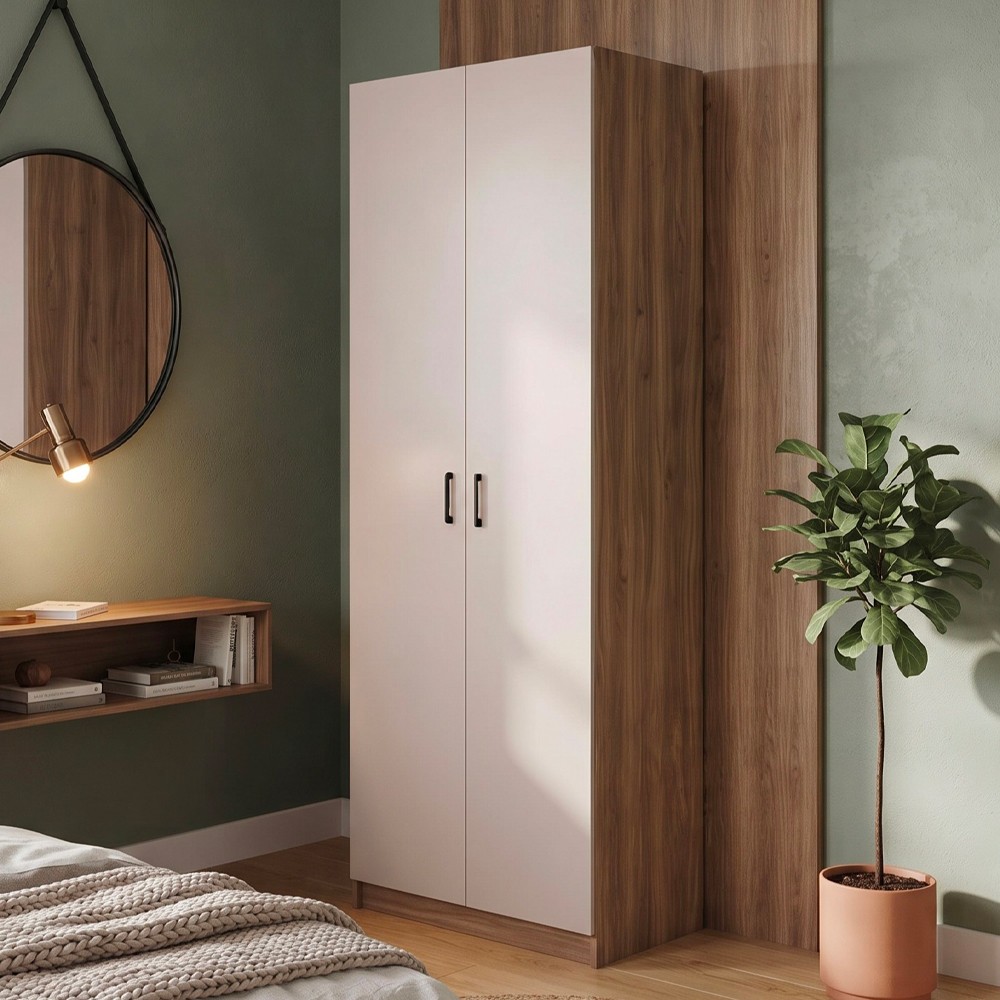 Armadio 2 Ante 90 cm H 247 cm Noce Naturale e Cashmere Made in Italy