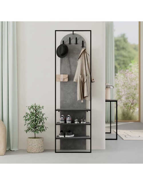 Mobile ingresso grigio cemento Archy con appendiabiti e scarpiera 53x31.7x180H – Stile industriale e organizzazione