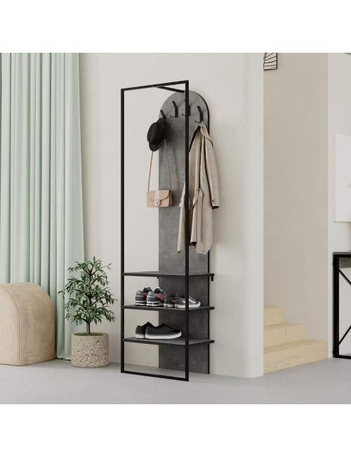 Mobile ingresso grigio cemento Archy con appendiabiti e scarpiera 53x31.7x180H – Stile industriale e organizzazione