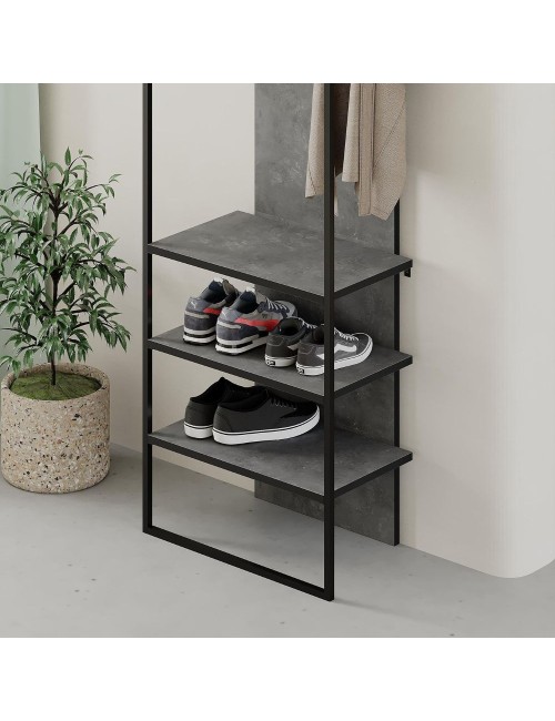 Mobile ingresso grigio cemento Archy con appendiabiti e scarpiera 53x31.7x180H – Stile industriale e organizzazione
