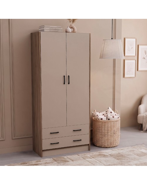Armadio due ante e cassetti 91x52x210h colore noce e cashmere ARM290C