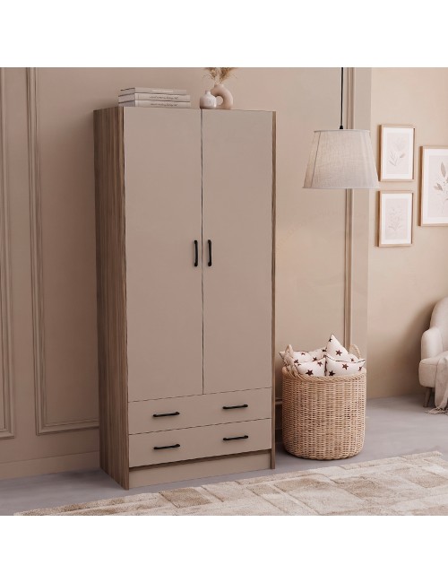Armadio due ante e cassetti 91x52x210h colore noce e cashmere ARM290C