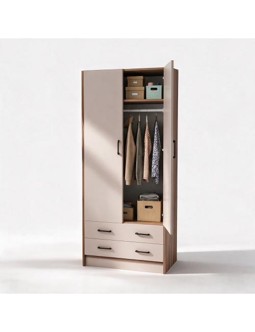 Armadio due ante e cassetti 91x52x210h colore noce e cashmere ARM290C