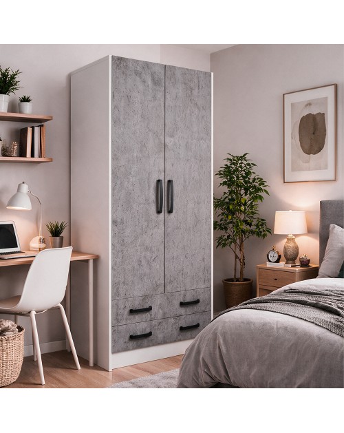 Armadio due ante e cassetti 91x52x210h colore cemento ARM290C
