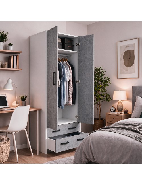 Armadio Due Ante e Cassetti 91x52x210h Colore Cemento Prezzo