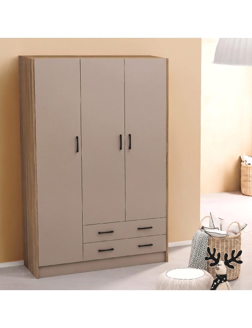 Armadio tre ante e due cassetti 135x52x210h colore noce e cashmere ARM3135