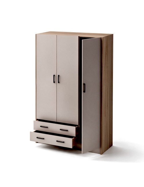 Armadio tre ante e due cassetti 135x52x210h colore noce e cashmere ARM3135