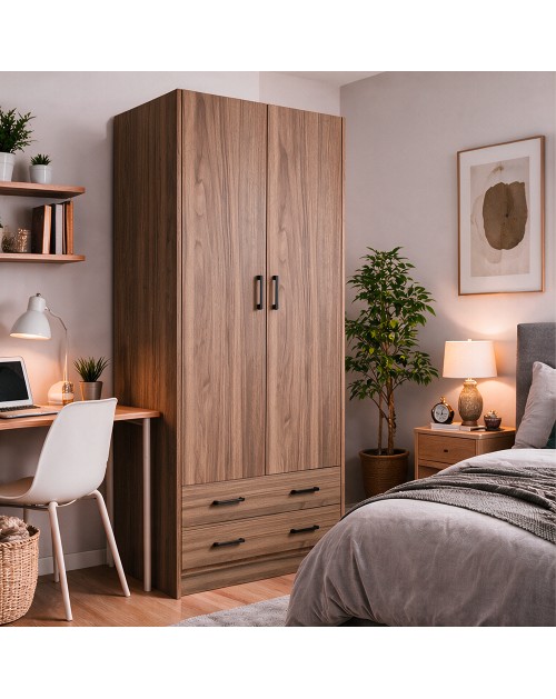 Armadio due ante e cassetti 91x52x210h colore noce naturale ARM290C
