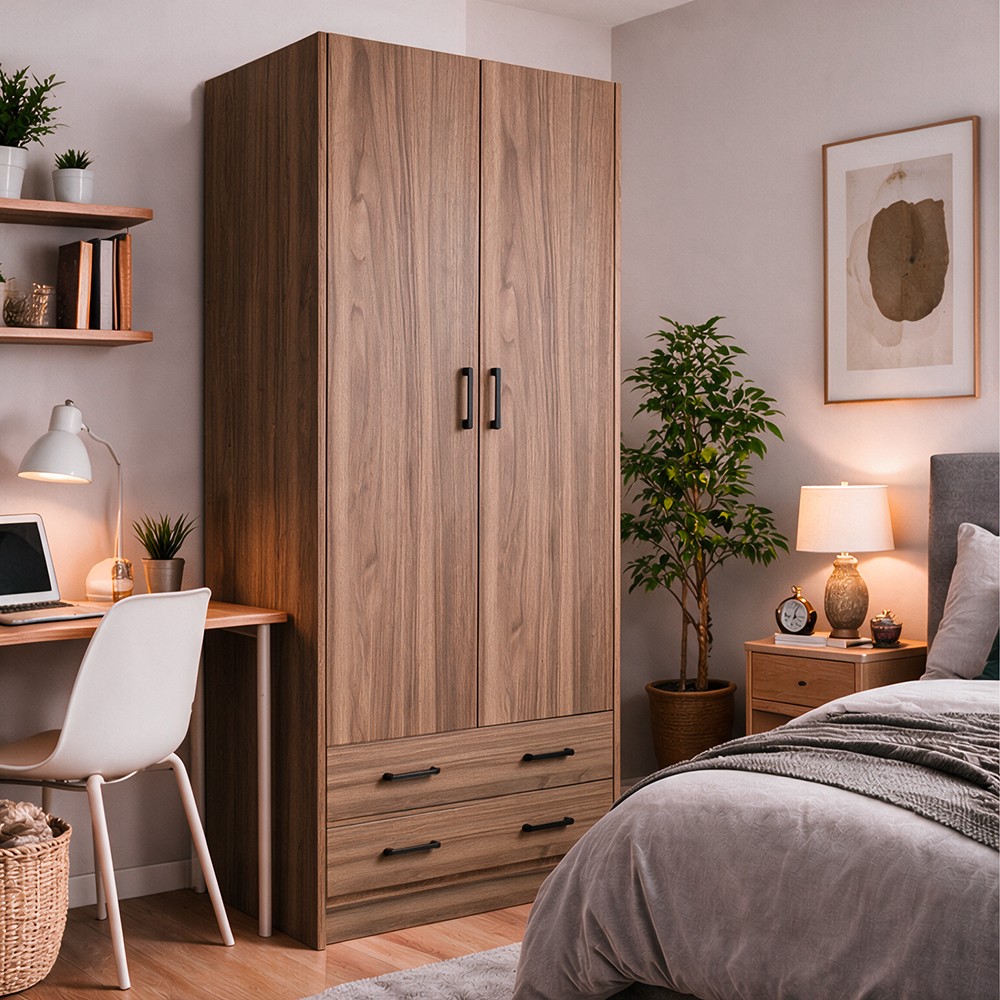 Armadio due ante e cassetti 91x52x210h colore noce naturale ARM290C