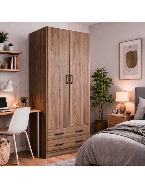 Armadio due ante e cassetti 91x52x210h colore noce naturale ARM290C