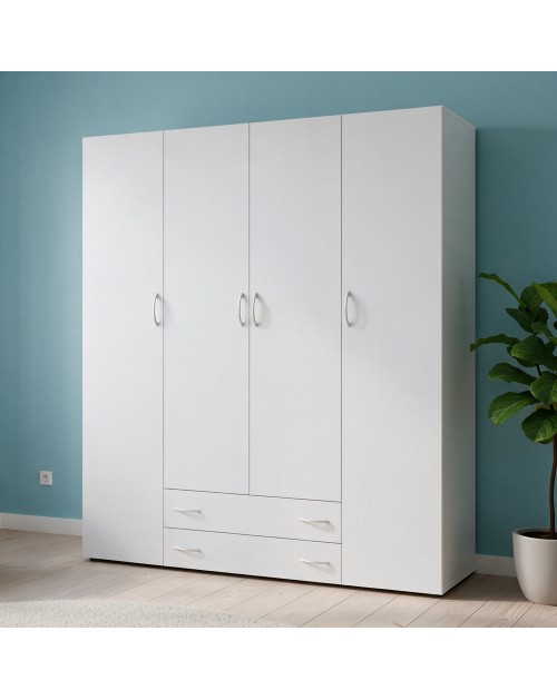 Armadio 4 ante e 2 cassetti Seba4 160x51,6x177h colore bianco