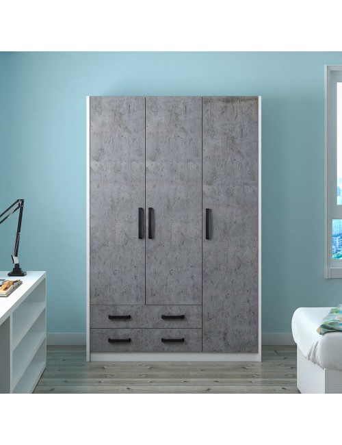 Armadio Tre Ante e Due Cassetti 135x52x210h Colore Cemento Prezzo